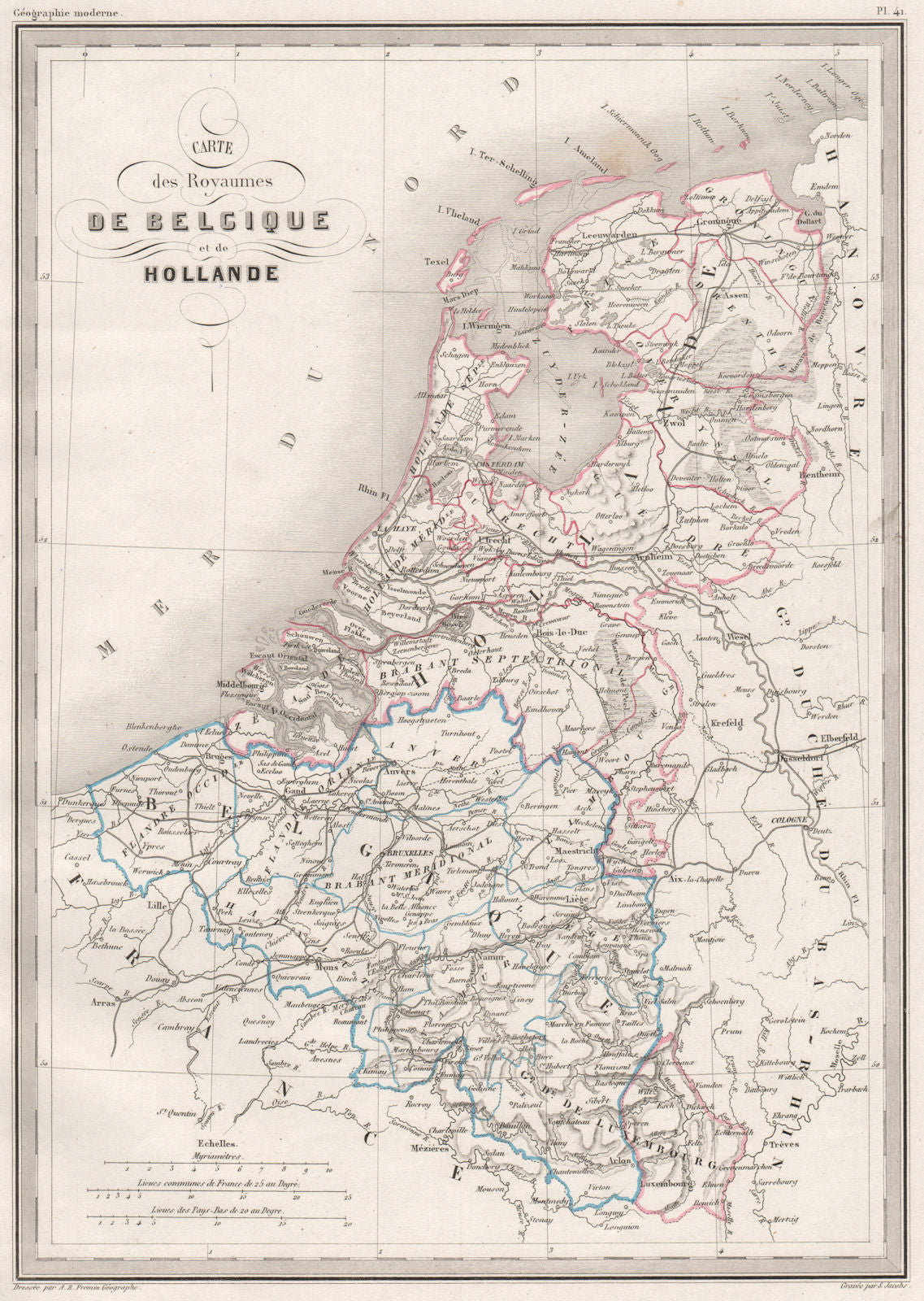 BENELUX. Royaumes de Belgique & Hollande. Original colour. MALTE-BRUN c1846 map